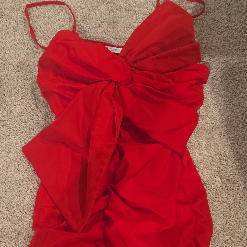 Zara Red Mini Dress with Dramatic Bow